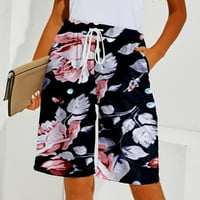 Yubatuo elastična srednja dizalica Bermuda Hlače za žene cvjetne tiskane hlače za noge sa džepom