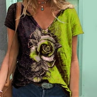 Podplap modni ženski ljetni tiskani kratki rukav V-izrez majica Ležerne tipke