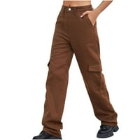 Voncos ravne traperice za žene za žene Vintage traper hlače sa džepovima ravne noge hlače u boji