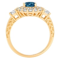 1. CT sjajan okrugli rez prirodni London Blue Topaz 14K žuti zlatni halo pasijans sa akcentima prsten