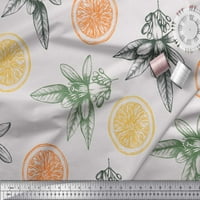 Soimoi Orange Poly Georgette Tkaninski limunski kriška i cvjetno tiskano tkaninsko dvorište široko