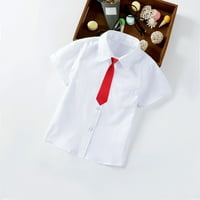 Lovskoo Toddler Kids Boys kratki rukav Haljina majica gospodo školska košulja Modni kratki rukav košulju od pune boje bijeli - crvena kravata