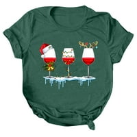 Ženske majice Božićnim štampanim o-vratom Čaša snjeg rukava snježne snježne pahulje vrhova zanimak za