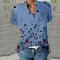 Bicoasu ženski povremeni cvjetni print V izrez ruffle s kratkim rukavima ljetne majice na vrhu labave