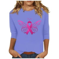 Majice za podizanje raka dojke za žene casual crewneck tri četvrtine rukavice ružičaste vrpce Grafičke