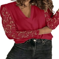 Voguele Dame majica V izrez TEE Čvrsta boja majica Loungeward Tunic bluza Ležerne prilike vino crvena 5xl