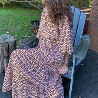 Steady Maxi haljine za žene Žensko ljetno casual modni geometrijski print izrez dekolte čipke mjehurići