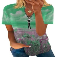 Hait Ladies majica V izrez majica s kratkim rukavima Ljetni vrhovi Radni tee Dailywer cvjetni ispis