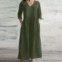 Lolmot ženska pamučna haljina za pamuk na lisnati rukavac V-izrez Solid boja labava casual plus veličina