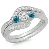 DazzlingRock kolekcija 0. Carat 14K plavi i bijeli dijamant Swirl Whidal kameni zaručnički set, bijelo