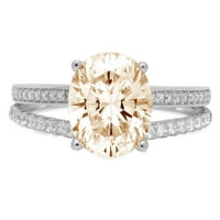 2. CT sjajan ovalni rez prozirni simulirani dijamant 18k bijeli zlatni pasijans sa accentima prsten