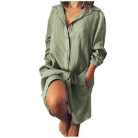 Zelene haljine za žene Čvrsta boja Softy haljina s dugim rukavima plus veličina rever ovratnik labav