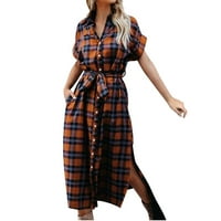 Lilgiuy ženska casual revel taster za štampanje Jednosmjerna košulja kratkih rukava dugačka haljina