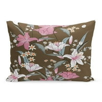 Sažetak Prekrasna cvjetala bijela i ružičasta Lilly na smeđi jastučni jastučni poklopac jastuka