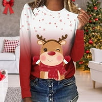 Tklpehg ženske božićne majice casual crewneck tuničke košulje dugih rukava vrhovi pulover vrhovi lagani