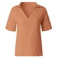 Bluze za žene kratki rukav V izrez Ležerne prilike labave dame pamučna bluza Dame vrhovi, narančasta
