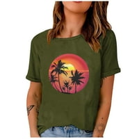 TKLPEHG WOMENS TURS kratki rukav T majica za čišćenje modna labava fit lagana bluza zalazak sunca plaža