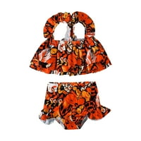 TODDLER Ljetne djevojke Bowknot Orange Listovi ispisani rufffes dva kupaće kostimi kupaći kostim bikini