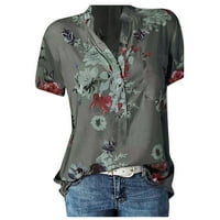Qcmgmg bluze za žene srušene casual cvjetne ljetne majice s majicom smapljenim na vrhu siva xl