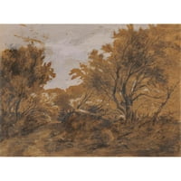 Théodore Rousseau crni moderni uokvireni muzej umjetnički print pod nazivom - šumovirani krajolik, Gale