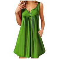 Ženske ljetne haljine za žene na dan casual bez rukava mini V-izrez Čvrsta sunčana haljina zelena s