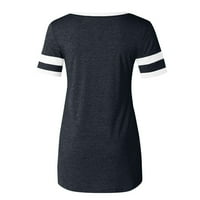 Ženske košulje dame casual modni ispisani kratki rukav okrugli vrat pulover TOP TOP tamno plavi m