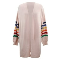 Iopqo džemperi za žene Žene Overcoat Plus Veličina Topla Rainbow Stripe Print Dugi rukav Otvoreni prednji
