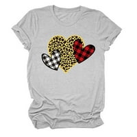 Ležerni vrhovi za žene izrez posade Love Leopard tiskanje kratkih rukava majica vrhovi sivi xxl