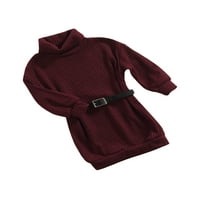 TODDLER Baby Girl Knit haljina Kids rebrasti džep s dugim rukavima Jedan džemper haljine jeseni zimsku odjeću