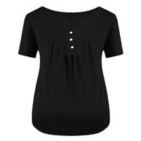 Ženske majice plus veličine V Vrat up bluze ruffle tunike Kratki rukav vrh