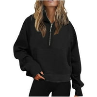 Penskeiy dukseve za žene Žene Pola zip obrezane dukseve Fleece Quart zip up pulover Dukseri Zimska odjeća odjeća džemper crna crna Y2K odjeća