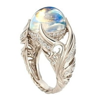 Qianha Mall Women Fau Moonstone Rhinestone Inlaid Wing Finger Ring Wedding Nakit Poklon
