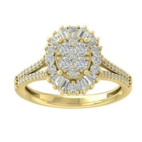 Araiya 10k žuti zlatni krug i baguette Diamond Halo prsten, veličina 7
