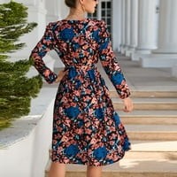 Hanas haljine Ženski ljetni tiskani struk V-izrez Sret s dugih rukava Blue XL
