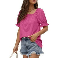 Ženske bluze Ženska vrhunska labava verzija casual kratkih rukava modna majica s četvrtastim vratom Top Hot Pink XL