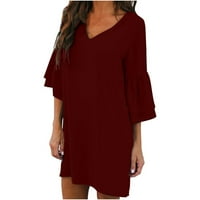 Haljine za žene Elegantna klirenska haljina s kratkim rukavima plus veličina crvena mini haljina duljina koljena, vino, xxl