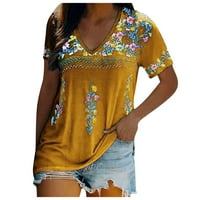 Ženske košulje Moda Ženska labava ljetni boemski print v izrez kratki rukav majica TOP Yellow l