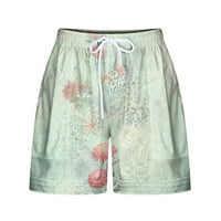 Čipke za žene za žene Žene Ljetni modni print Dvostruki džep čipke Up kratke hlače Hlače