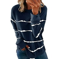 Wendunide ženska najviša ležerna dukserica za vrat Čvrsta boja Stripe s dugim rukavima, pulover mornarice