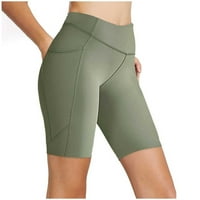 Labakihah joga hlače Žene visoke struke joga kratke hlače sa bočnim džepovima koji rade teretane Workout Biker kratke hlače zelena