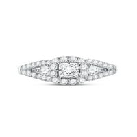 14KT bijela zlatna princeza Diamond Halo Bridal zaručnički prsten 1- cttw