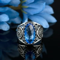 Sterling srebrni filigranski umjetnički plavi kvarcni dragulj ovalni koktel prsten