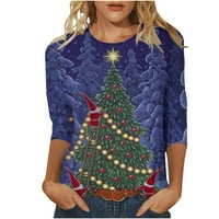 Ženski slatki praznični vrhovi grafički ispisani rukav božićni t majica CREW izrez casual plus veličina
