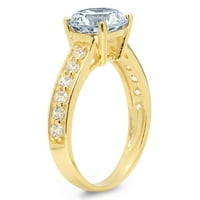 2. CT sjajan okrugli rez prozirni simulirani dijamant 18k žuti zlatni pasijans sa accentima prsten sz