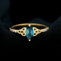 London Blue Topaz Solitaire Prsten sa dijamant, keltski čvor, 14k žuto zlato, SAD 6,00