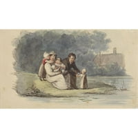 Christiaan Julius Lodewijk Portman Crni moderni uokvireni muzej Art Print pod nazivom - Porodica koja sjedi na vodi