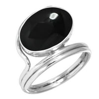 Sterling srebrni prsten za žene - Tinejdžeri Real Black Ony Gemstone Srebrna prstena Veličina 8. jul