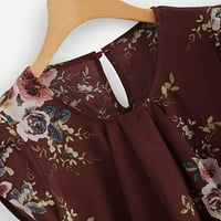 Ženski bluze Žene Ležerne prilike Okrugli vrat Osnovna cvjetna naborana gornja kapa za majicu kratkih