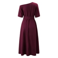 Ljetne haljine za žene kratki rukav košulje od pune boje V-izrez Slash Maxi Loose Fit Y2K moda Elegantna