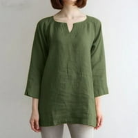 Ženska posteljina mješavina majice s dugim rukavima izrezana pogranična teas plus veličine tunika čvrsta bluza Osnovne majice vojska zelena xxl